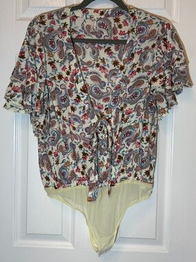 Free People -  Paisley Tie-Front Bodysuit in Cream, Pink and Blue
